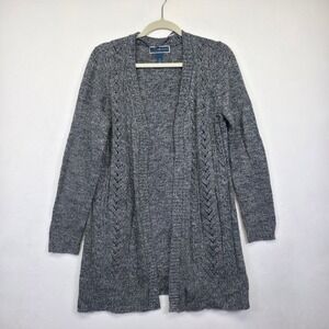 Karen Scott Cardigan Womens M Gray Open Front Cable Knit Longline Cozy Sweater